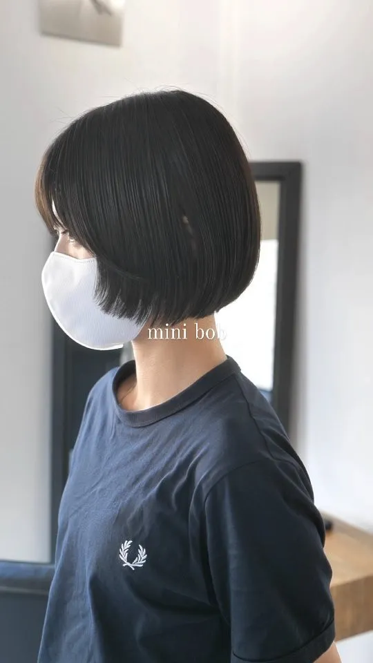 顔周りは前上がりでカジュアルに◎トレンド感あるミニボブ◎💇